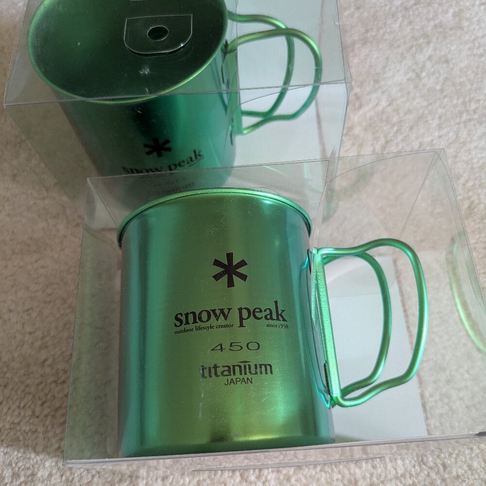 2 Snow Peak Titanium Anodized Cups/Mugs in Green, 450 mL